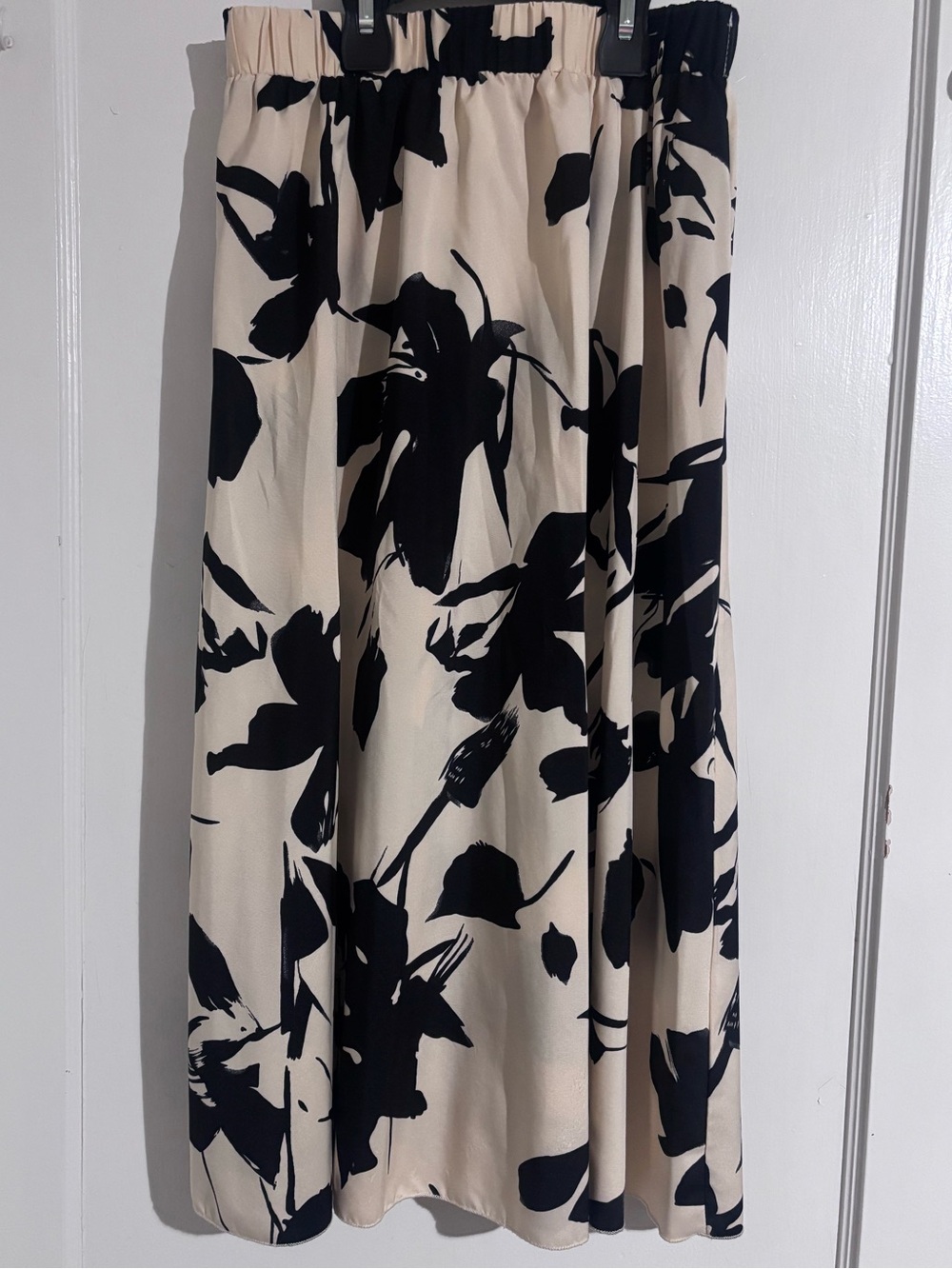 Black and Cream Floral Midi Skirt - Women